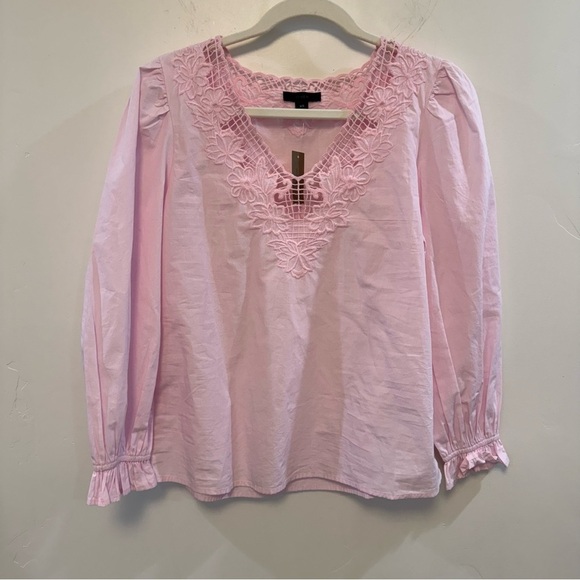 J. Crew Tops - J. CREW S V-Neck Top Eyelet Trim Pink BL038 Spring Summer